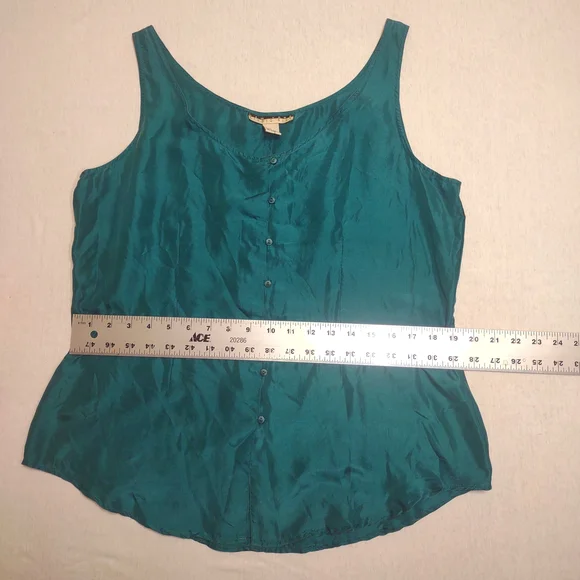 New York Studio Silk 100% Vintage 1990s Y2K Silk Evening Tank Top| Large| Teal - Picture 7 of 8